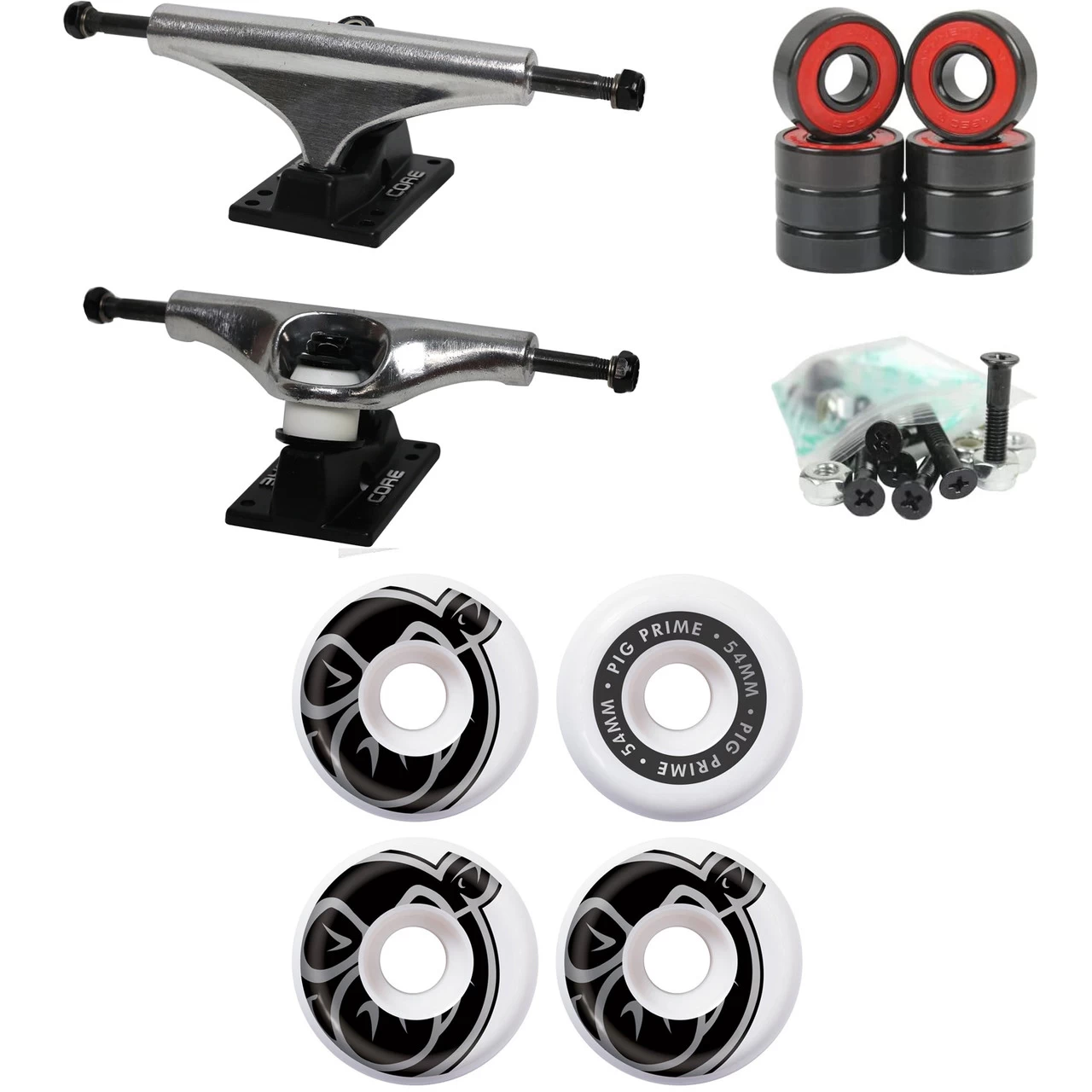 Core Pig Wheels Package - Hollow Trucks, Bearings, Hardware 8.0" / 54mm 1 Core Pig Wheels Package - Hollow Trucks, Bearings, Hardware 8.0" / 54mm