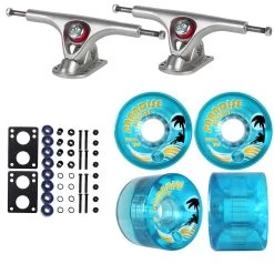 Paris Longboard Trucks, Wheels, Hardware, And Abec 7 Bearings Kit - V2 180 Raw + Bigfoot 65mm 78A Blue