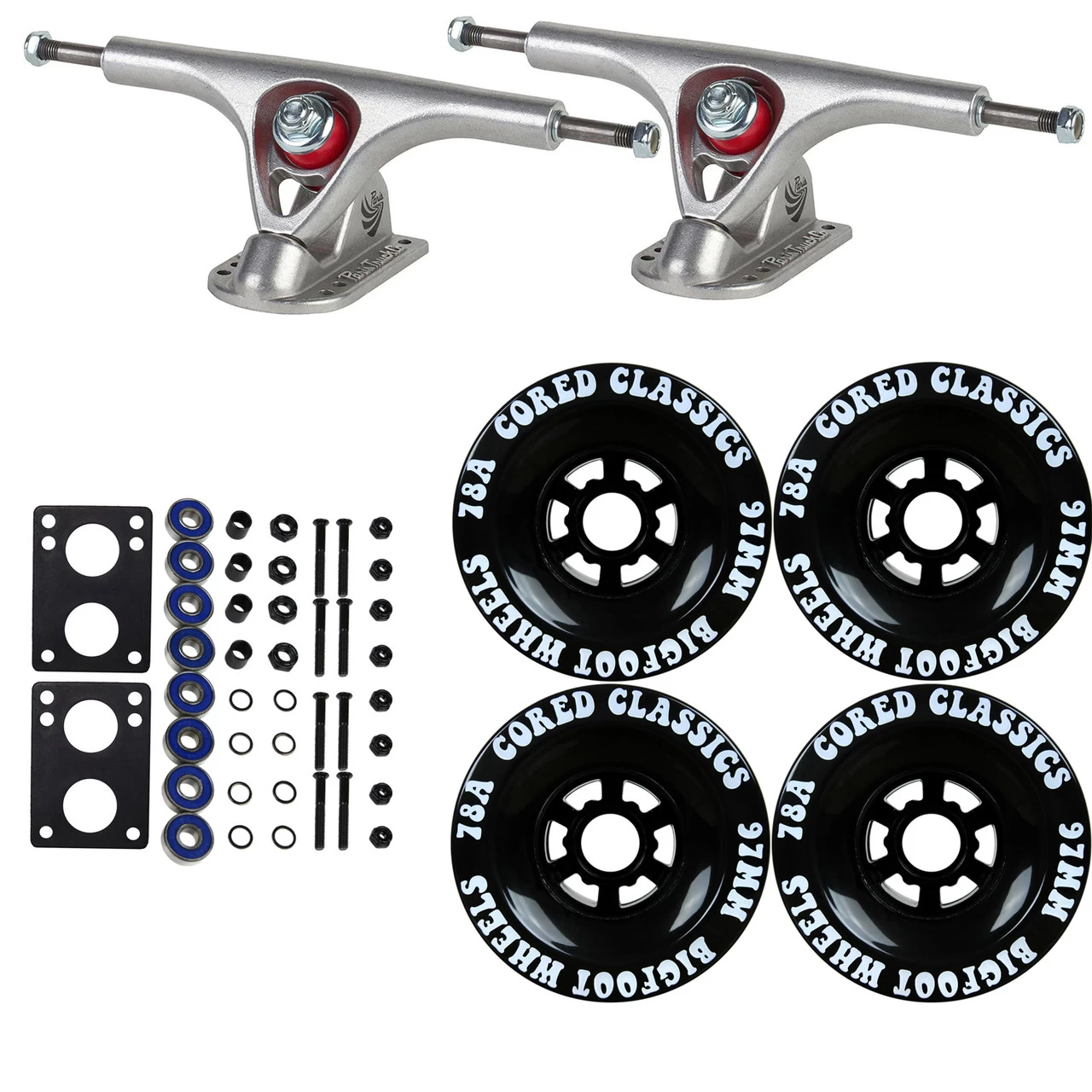 Paris Longboard Trucks, Wheels, Hardware, And Abec 7 Bearings Kit - V2 180 Raw + Bigfoot 97mm 78A Black 1 Paris Longboard Trucks, Wheels, Hardware, And Abec 7 Bearings Kit - V2 180 Raw + Bigfoot 97mm 78A Black