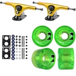 Paris Longboard Trucks, Wheels, Hardware, And Abec 7 Bearings Kit - V2 180 Gold + Bigfoot 65mm 78A Green