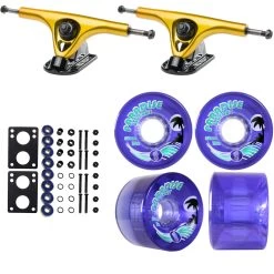 Paris Longboard Trucks, Wheels, Hardware, And Abec 7 Bearings Kit - V2 180 Gold + Bigfoot 65mm 78A Purple