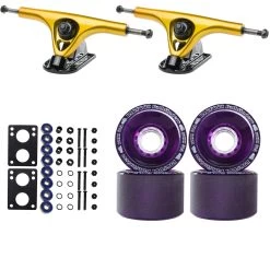 Paris Longboard Trucks, Wheels, Hardware, And Abec 7 Bearings Kit - V2 180 Gold + Bigfoot 70mm 80A Purple