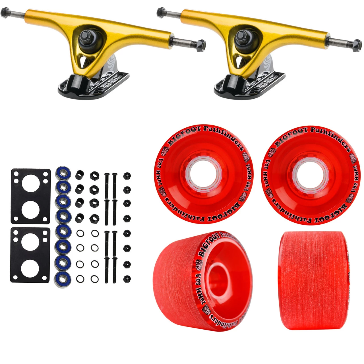 Paris Longboard Trucks, Wheels, Hardware, And Abec 7 Bearings Kit - V2 180 Gold + Bigfoot 70mm 80A Red 1 Paris Longboard Trucks, Wheels, Hardware, And Abec 7 Bearings Kit - V2 180 Gold + Bigfoot 70mm 80A Red