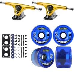 Paris Longboard Trucks, Wheels, Hardware, And Abec 7 Bearings Kit - V2 180 Gold + Bigfoot 76mm 80A Blue