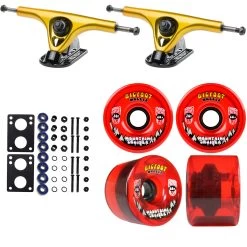 Paris Longboard Trucks, Wheels, Hardware, And Abec 7 Bearings Kit - V2 180 Gold + Bigfoot 76mm 80A Red