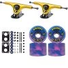 Paris Longboard Trucks, Wheels, Hardware, And Abec 7 Bearings Kit - V2 180 Gold + Bigfoot 76mm 84A Blue Swirl