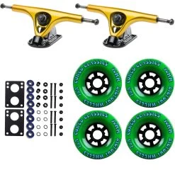 Paris Longboard Trucks, Wheels, Hardware, And Abec 7 Bearings Kit - V2 180 Gold + Bigfoot 90mm 78A Green