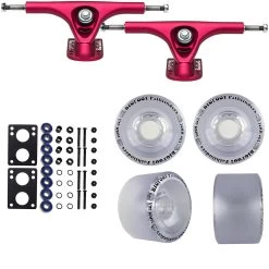 Paris Longboard Trucks, Wheels, Hardware, And Abec 7 Bearings Kit - V2 180 Fuschia + Bigfoot 70mm 80A Clear