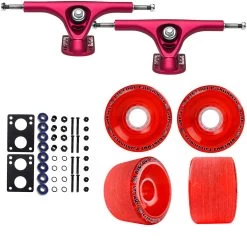Paris Longboard Trucks, Wheels, Hardware, And Abec 7 Bearings Kit - V2 180 Fuschia + Bigfoot 70mm 80A Red