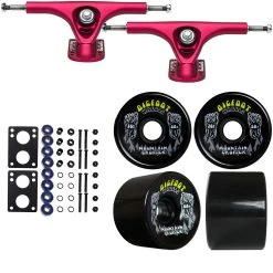 Paris Longboard Trucks, Wheels, Hardware, And Abec 7 Bearings Kit - V2 180 Fuschia + Bigfoot 76mm 80A Black