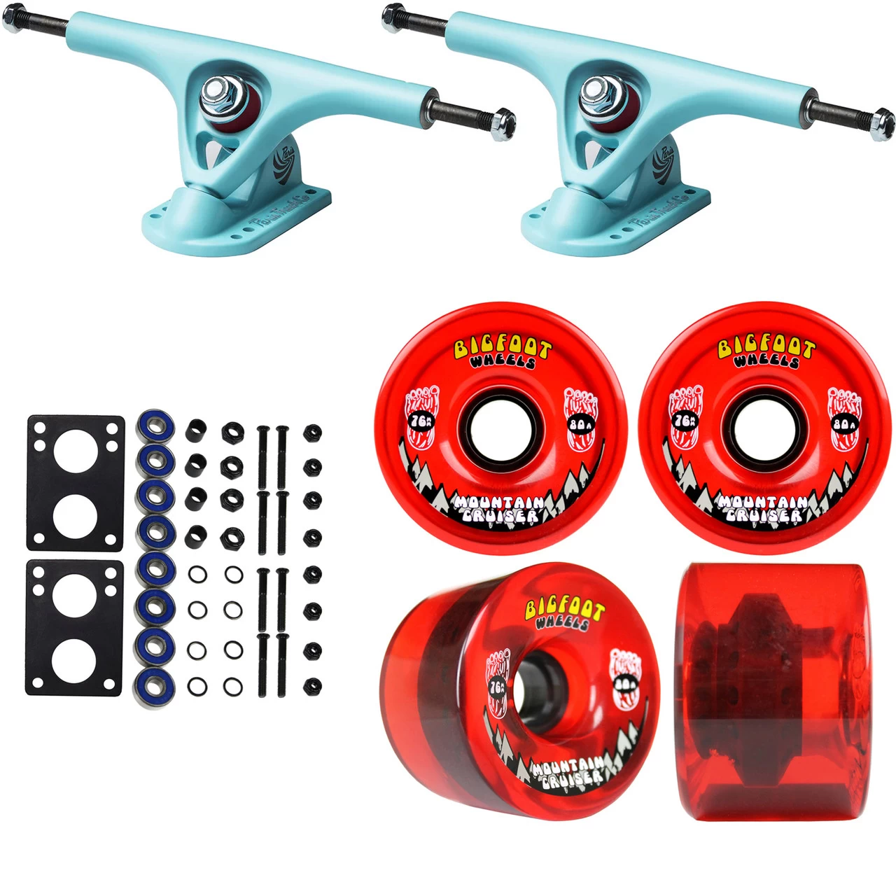 Paris Longboard Trucks, Wheels, Hardware, And Abec 7 Bearings Kit - V2 180 Blue + Bigfoot 76mm 80A Red 1 Paris Longboard Trucks, Wheels, Hardware, And Abec 7 Bearings Kit - V2 180 Blue + Bigfoot 76mm 80A Red