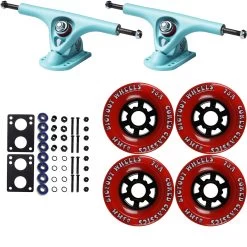 Paris Longboard Trucks, Wheels, Hardware, And Abec 7 Bearings Kit - V2 180 Blue + Bigfoot 83mm 78A Red