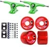 Paris Longboard Trucks, Wheels, Hardware, And Abec 7 Bearings Kit - V2 180 Green + Bigfoot 65mm 78A Red
