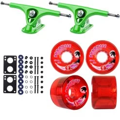 Paris Longboard Trucks, Wheels, Hardware, And Abec 7 Bearings Kit - V2 180 Green + Bigfoot 65mm 78A Red
