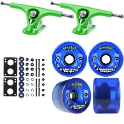 Paris Longboard Trucks, Wheels, Hardware, And Abec 7 Bearings Kit - V2 180 Green + Bigfoot 76mm 80A Blue