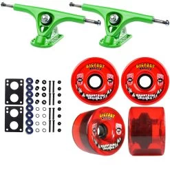 Paris Longboard Trucks, Wheels, Hardware, And Abec 7 Bearings Kit - V2 180 Green + Bigfoot 76mm 80A Red