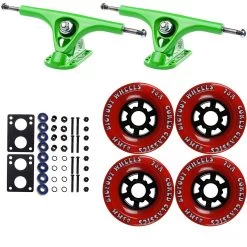 Paris Longboard Trucks, Wheels, Hardware, And Abec 7 Bearings Kit - V2 180 Green + Bigfoot 83mm 78A Red