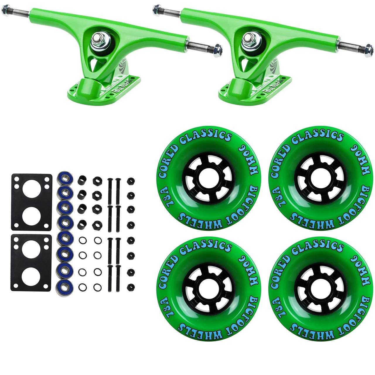 Paris Longboard Trucks, Wheels, Hardware, And Abec 7 Bearings Kit - V2 180 Green + Bigfoot 90mm 78A Green 1 Paris Longboard Trucks, Wheels, Hardware, And Abec 7 Bearings Kit - V2 180 Green + Bigfoot 90mm 78A Green