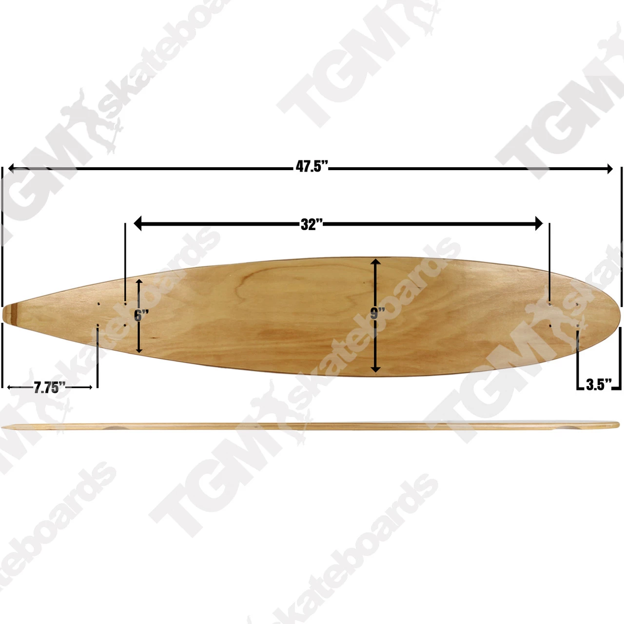 Longboard Moose Longboard Deck 9" X 47" Pintail NATURAL 2 Longboard Moose Longboard Deck 9" X 47" Pintail NATURAL - Image 2