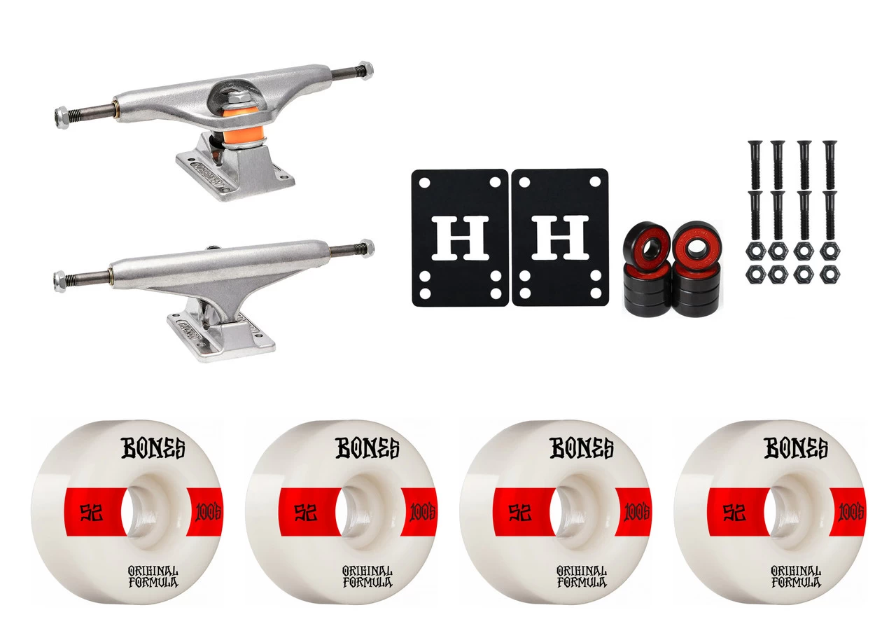 Independent Trucks 159 (8.75"), Bones 100's 52mm V4 #14 White Wheels/Bearings/Hardware 1 Independent Trucks 159 (8.75"), Bones 100's 52mm V4 #14 White Wheels/Bearings/Hardware