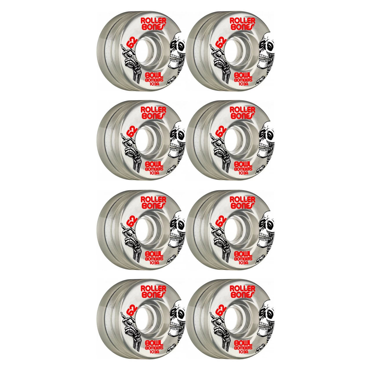 Rollerbones Quad Skate Wheels 62mm X 30mm Bowl Bombers 8-Pack 103A Clear 1 Rollerbones Quad Skate Wheels 62mm X 30mm Bowl Bombers 8-Pack 103A Clear