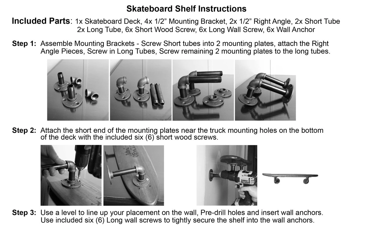 Floating Industrial Style Vintage Mahogany Skateboard Deck Shelf With Pipe Mounting System – Custom Made Indoor Skate Shelving 7 Floating Industrial Style Vintage Mahogany Skateboard Deck Shelf With Pipe Mounting System – Custom Made Indoor Skate Shelving - Image 7