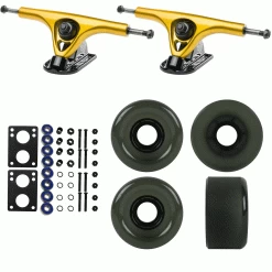 Paris Longboard Trucks, Wheels, Hardware, And Abec 7 Bearings Kit - V2 180 Gold + Blank Smoked Black 65mm 78A