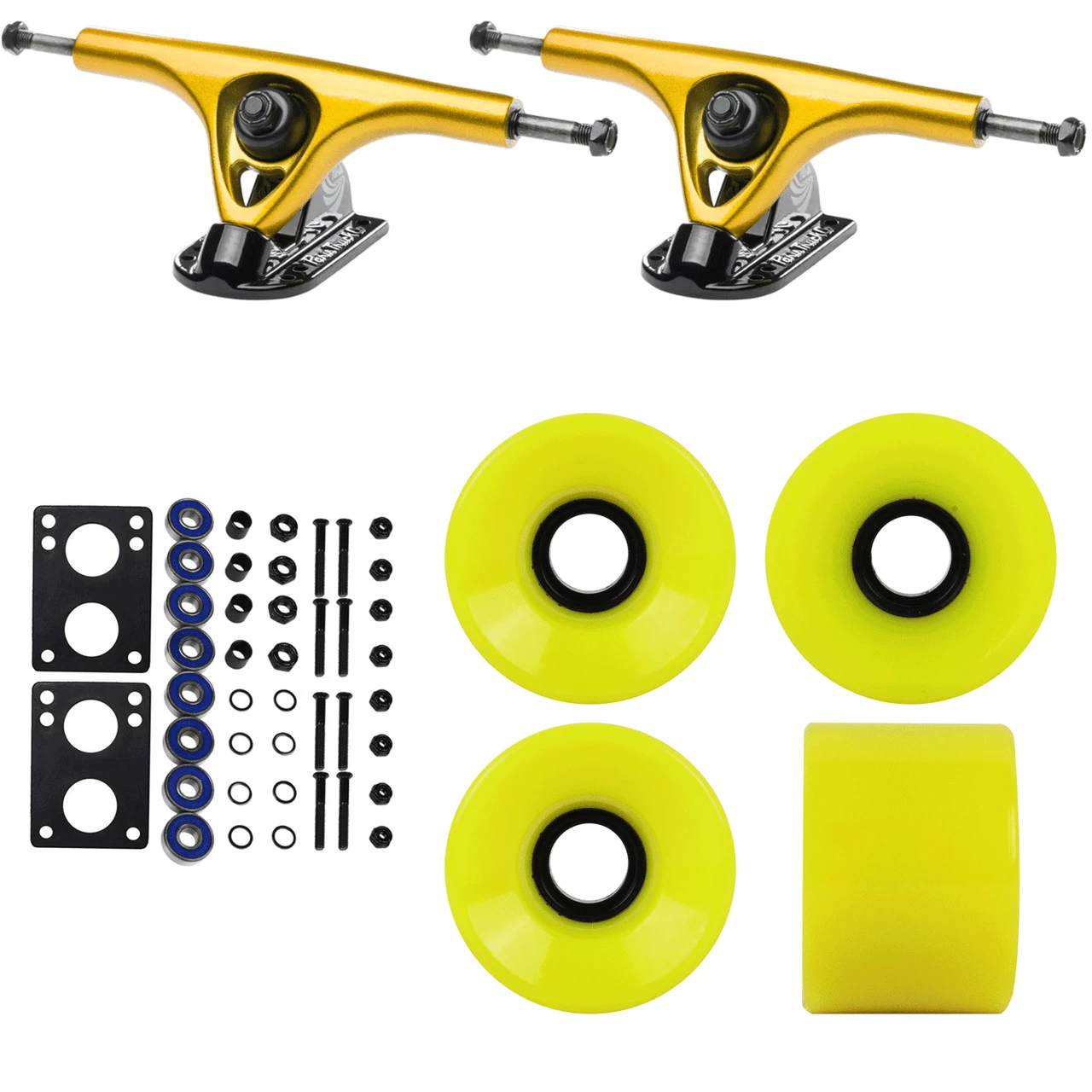 Paris Longboard Trucks, Wheels, Hardware, And Abec 7 Bearings Kit - V2 180 Gold + Blank Yellow 65mm 82A 1 Paris Longboard Trucks, Wheels, Hardware, And Abec 7 Bearings Kit - V2 180 Gold + Blank Yellow 65mm 82A