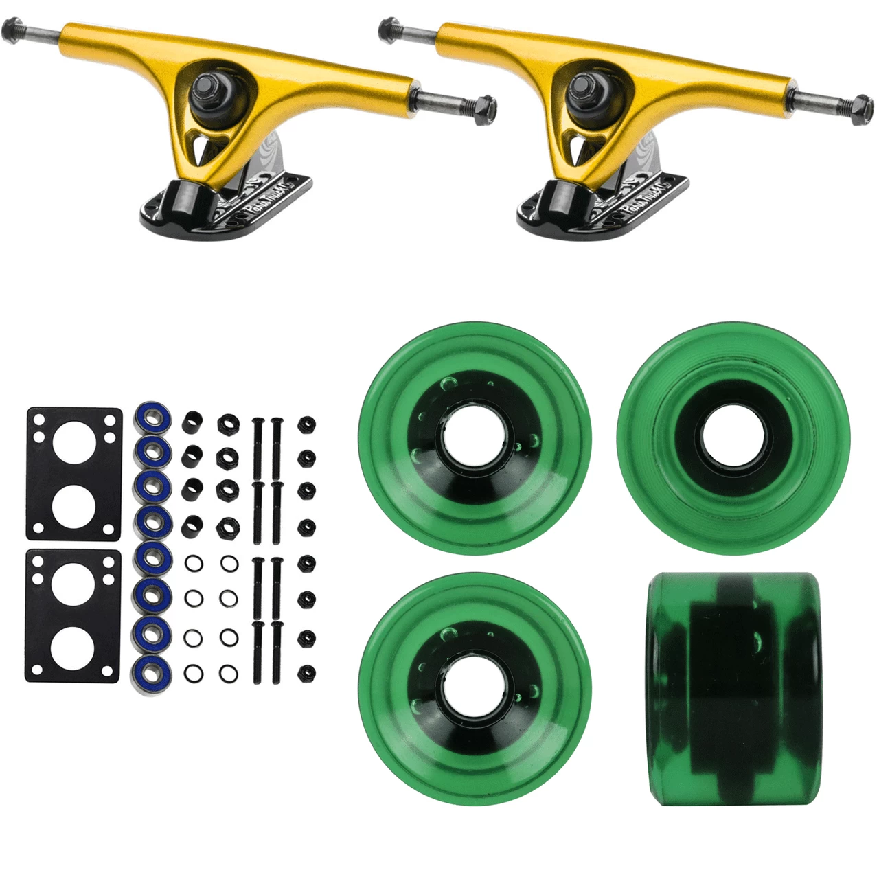 Paris Longboard Trucks, Wheels, Hardware, And Abec 7 Bearings Kit - V2 180 Gold + Blank Dark Green 64mm 82A 1 Paris Longboard Trucks, Wheels, Hardware, And Abec 7 Bearings Kit - V2 180 Gold + Blank Dark Green 64mm 82A