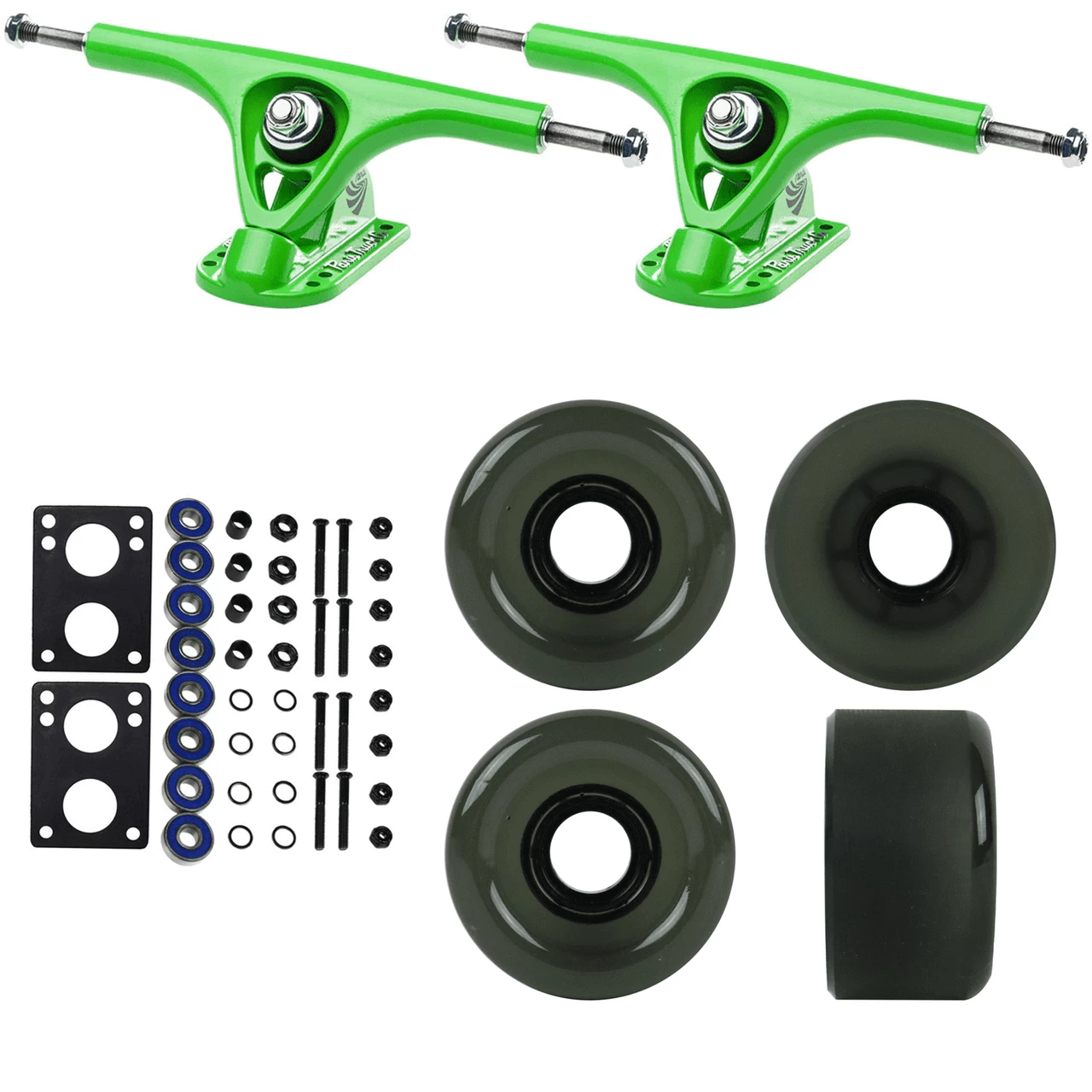 Paris Longboard Trucks, Wheels, Hardware, And Abec 7 Bearings Kit - V2 180 Green + Blank Smoked Black 65mm 78A 1 Paris Longboard Trucks, Wheels, Hardware, And Abec 7 Bearings Kit - V2 180 Green + Blank Smoked Black 65mm 78A