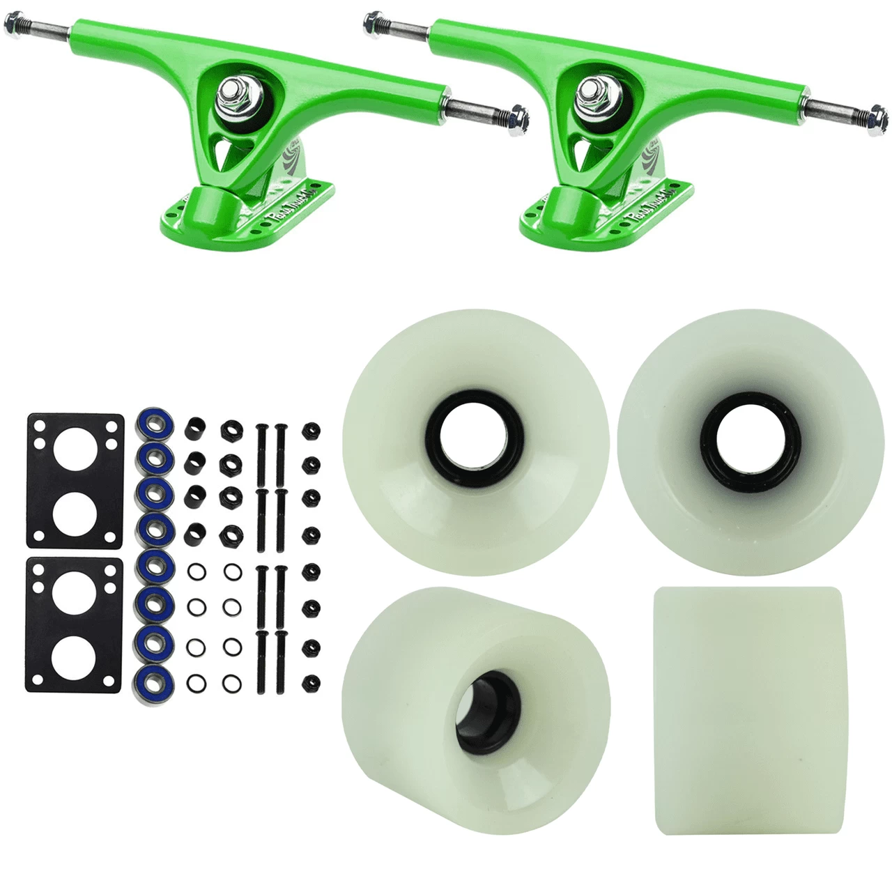 Paris Longboard Trucks, Wheels, Hardware, And Abec 7 Bearings Kit - V2 180 Green + Blank White (Discolored) 68mm 78A 1 Paris Longboard Trucks, Wheels, Hardware, And Abec 7 Bearings Kit - V2 180 Green + Blank White (Discolored) 68mm 78A