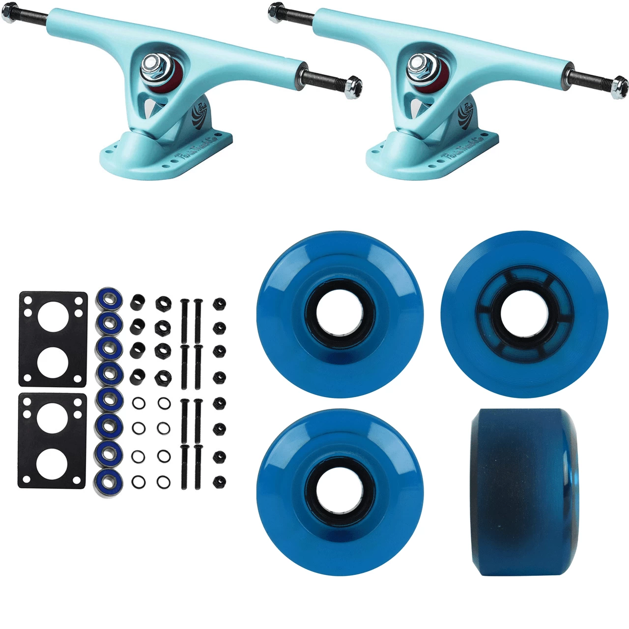 Paris Longboard Trucks, Wheels, Hardware, And Abec 7 Bearings Kit - V2 180 Blue + Blank Clear Blue 65mm 78A 1 Paris Longboard Trucks, Wheels, Hardware, And Abec 7 Bearings Kit - V2 180 Blue + Blank Clear Blue 65mm 78A