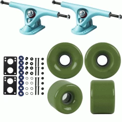 Paris Longboard Trucks, Wheels, Hardware, And Abec 7 Bearings Kit - V2 180 Blue + Blank Military Green 64mm 82A