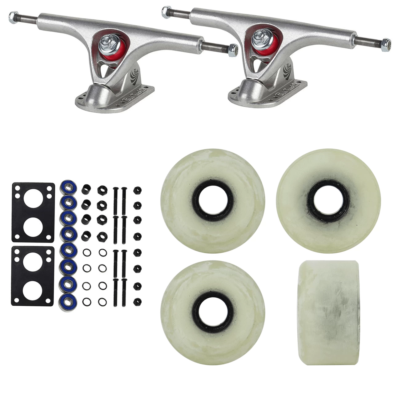 Paris Longboard Trucks, Wheels, Hardware, And Abec 7 Bearings Kit - V2 180 Raw + Blank Ghost White 65mm 78A 1 Paris Longboard Trucks, Wheels, Hardware, And Abec 7 Bearings Kit - V2 180 Raw + Blank Ghost White 65mm 78A
