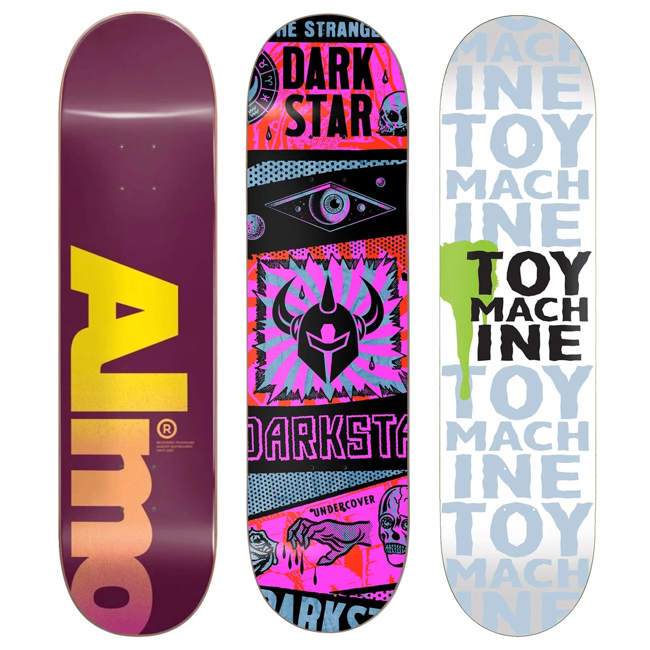 Almost/Darkstar/Toy Machine Skateboard Deck 3-Pack Bulk Lot Of Decks All 8.0" 1 Almost/Darkstar/Toy Machine Skateboard Deck 3-Pack Bulk Lot Of Decks All 8.0"