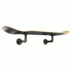 Floating Industrial Style Maple Skateboard Deck Shelf With Pipe Mounting System 7.75" Stained Black Bottom