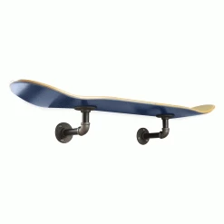 Floating Industrial Style Maple Skateboard Deck Shelf With Pipe Mounting System 7.75" Stained Blue Bottom
