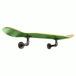 Floating Industrial Style Maple Skateboard Deck Shelf With Pipe Mounting System 7.75" Stained Green Bottom