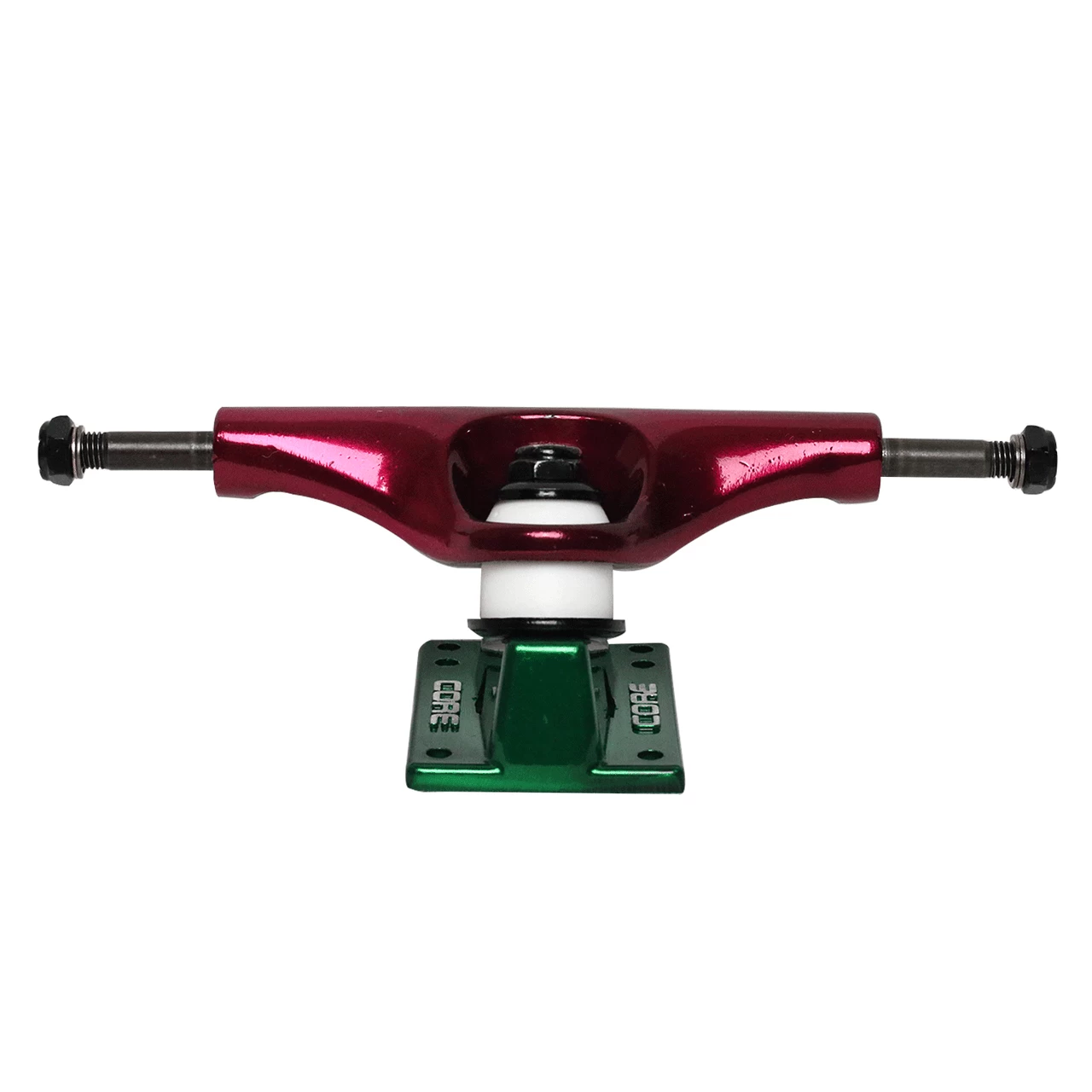 Core Hollow Trucks 5.5 (8.25") Anodized Red With Green Base (Hollow Kingpin) 2 Core Hollow Trucks 5.5 (8.25") Anodized Red With Green Base (Hollow Kingpin) - Image 2
