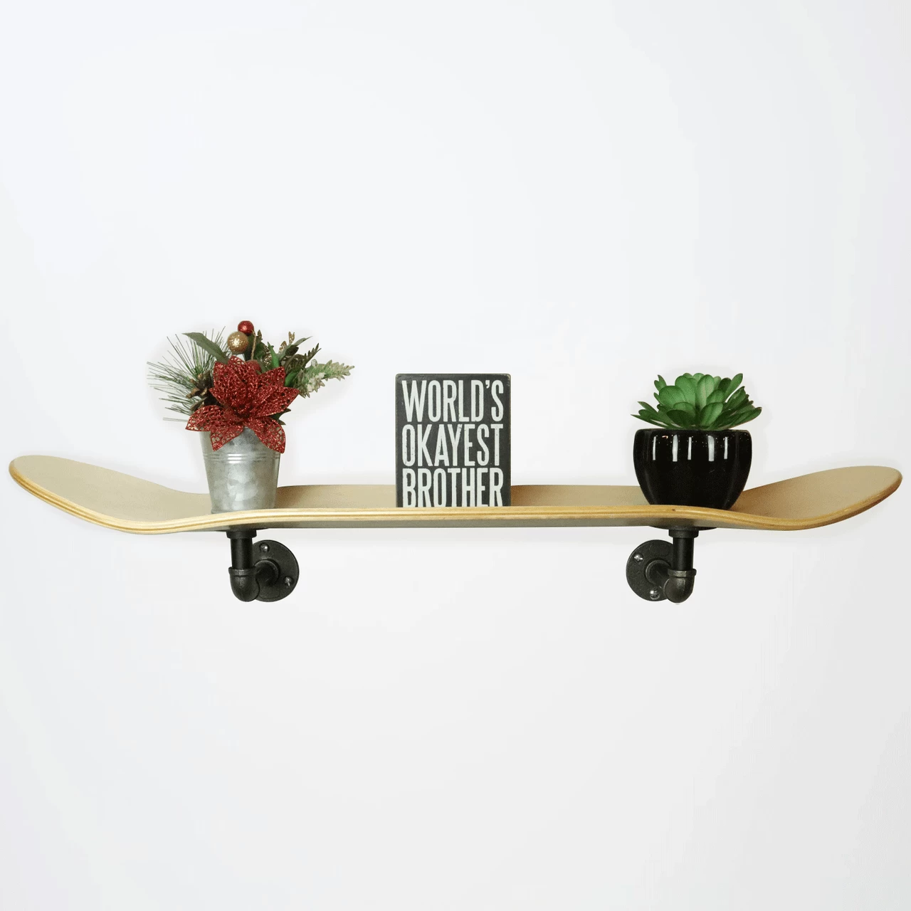 Floating Industrial Style Maple Skateboard Deck Shelf With Pipe Mounting System 7.75" Neon Blue 3 Floating Industrial Style Maple Skateboard Deck Shelf With Pipe Mounting System 7.75" Neon Blue - Image 3